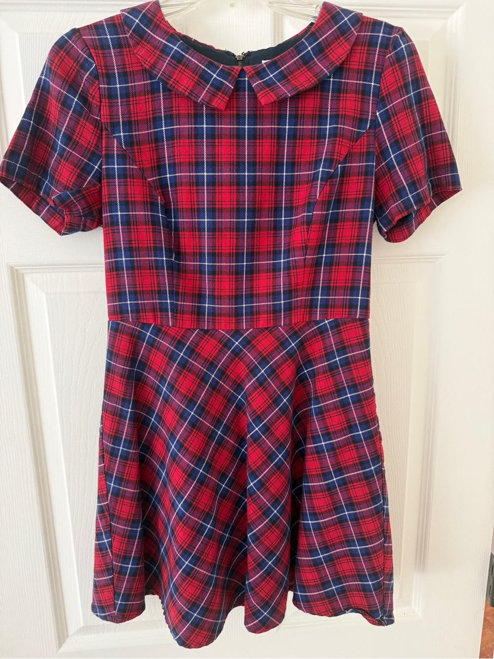 Forever 21 Red and Navy Plaid Peter Pan Collar Dress - Picture 2 of 10